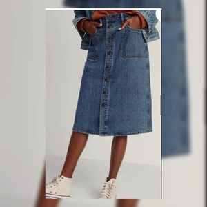 Old Navy Skirts | Mid-Rise Button Midi Jean Skirt